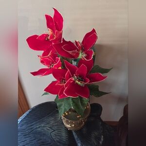 Vintage Christmas Fiber Optic Color Changing Red Poinsettia 18" in Box